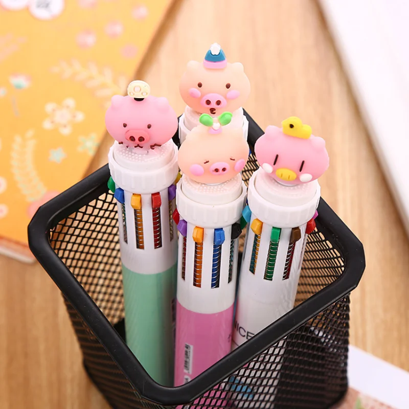 

Cute Ballpoint Pens for Kids School & Office Supplies Kawaii Stationey Pen Blue Color Promotion Gift Multi-colored Pig Animal