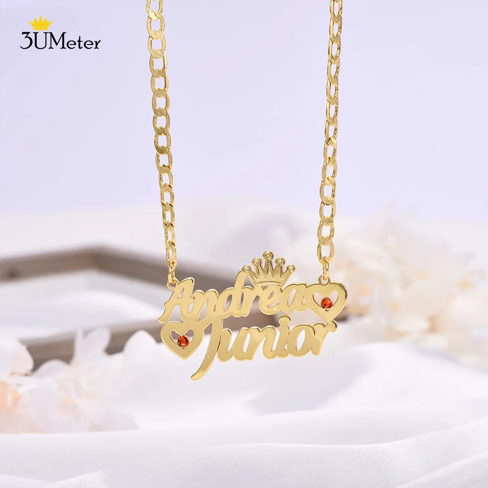 

2022 New Custom Name Necklaces Stainless Steel Customized Personalized Crown Heart Nameplate Necklace Personalized Name Jewelry