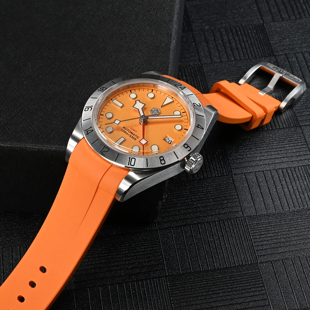 San Martin Fluorine Rubber Strap 20mm Curved End Links Watch Parts High Quality Waterproof Watch Band For BB58 Series and BB GMT