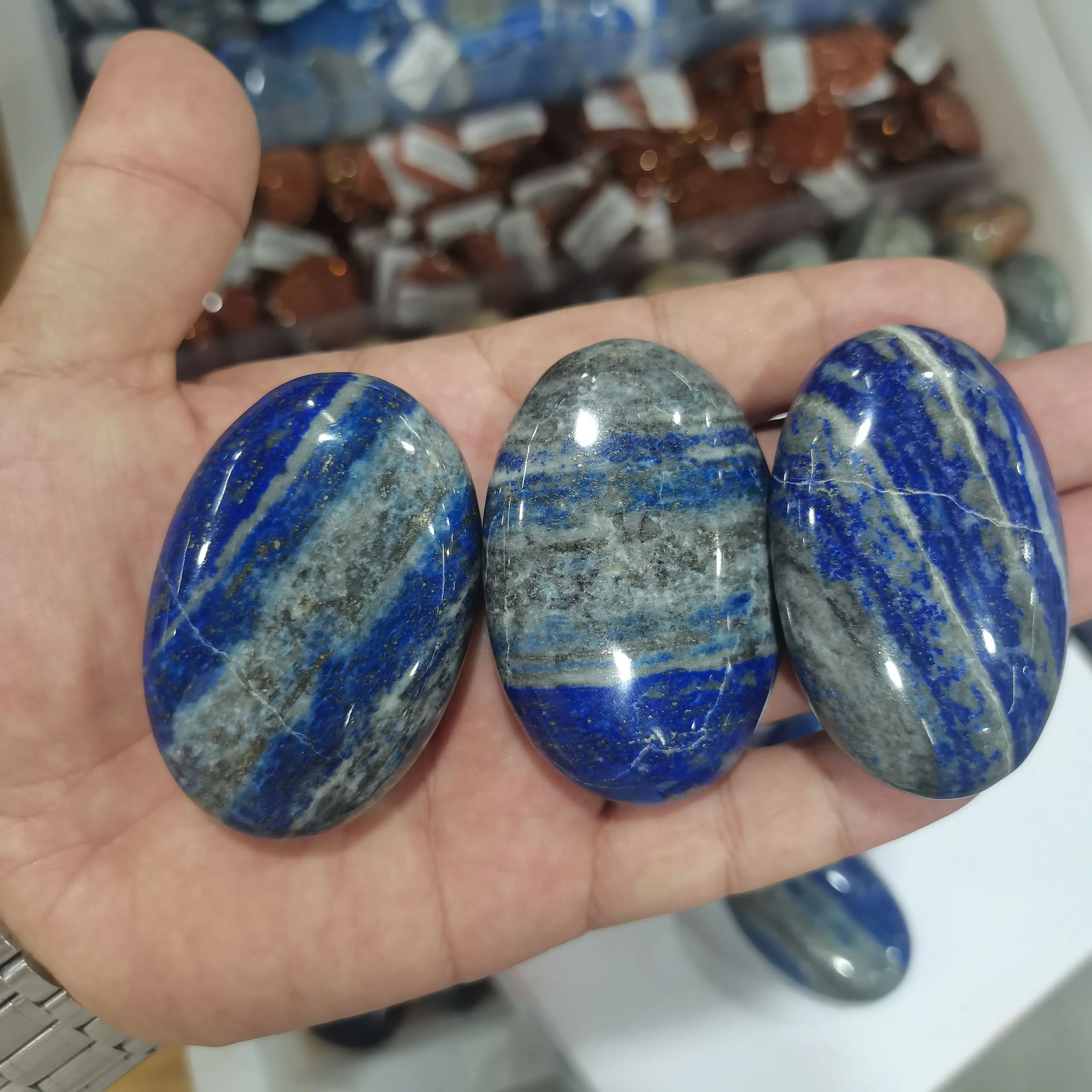 

60mm 5A+ Natural Lapis Lazuli Palm Rock Stone Crystal Healing Reiki Polished Paperweight 1pcs