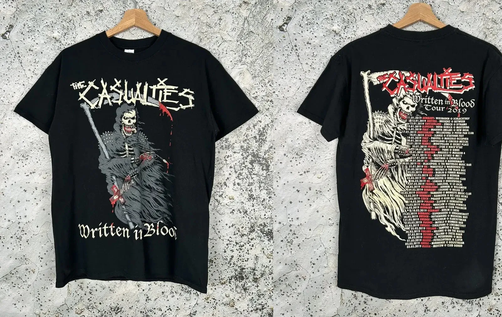 Фото Футболка с надписью 2 Sides The Casualties Band Tour 2019, хлопковая, черная, все размеры, EN913 №1