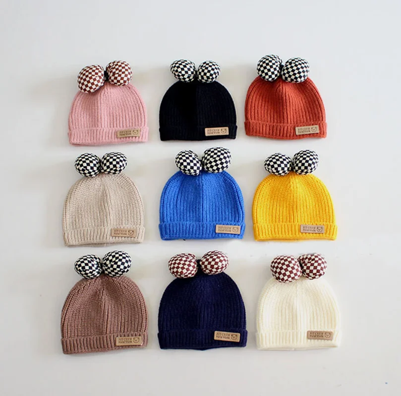

Cute Cartoon Baby HatAutumn Winter Solid Color Baby Knitted Hats Kids Girls Boys Beanies Caps Warm Soft Hats for Children