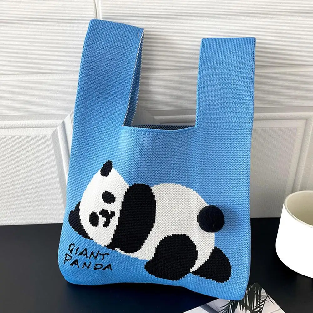 

Supplies Capacity Cute Panda Knitted Tote Bag Portable Washable Reusable Shopping Organizer for Grocery Wide Handle Vest Type