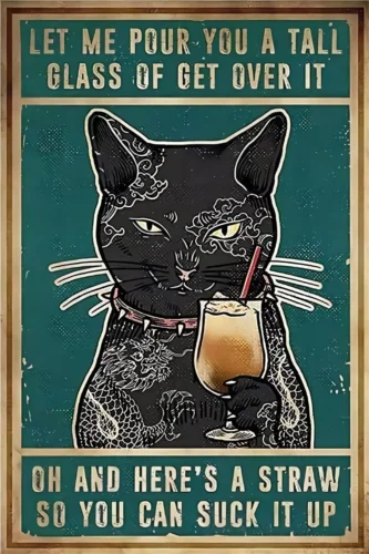 Металлическая жестяная вывеска Черный кот забавная домашняя художественная