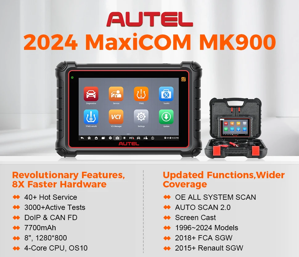 Фото Универсальный сканер Autel MaxiCOM MK900, улучшенная версия MK808S, 40+ сервисных функций, CAN-FD, DOIP, 3K+ активных тестов, инструменты для автомобильной диагностики. №5