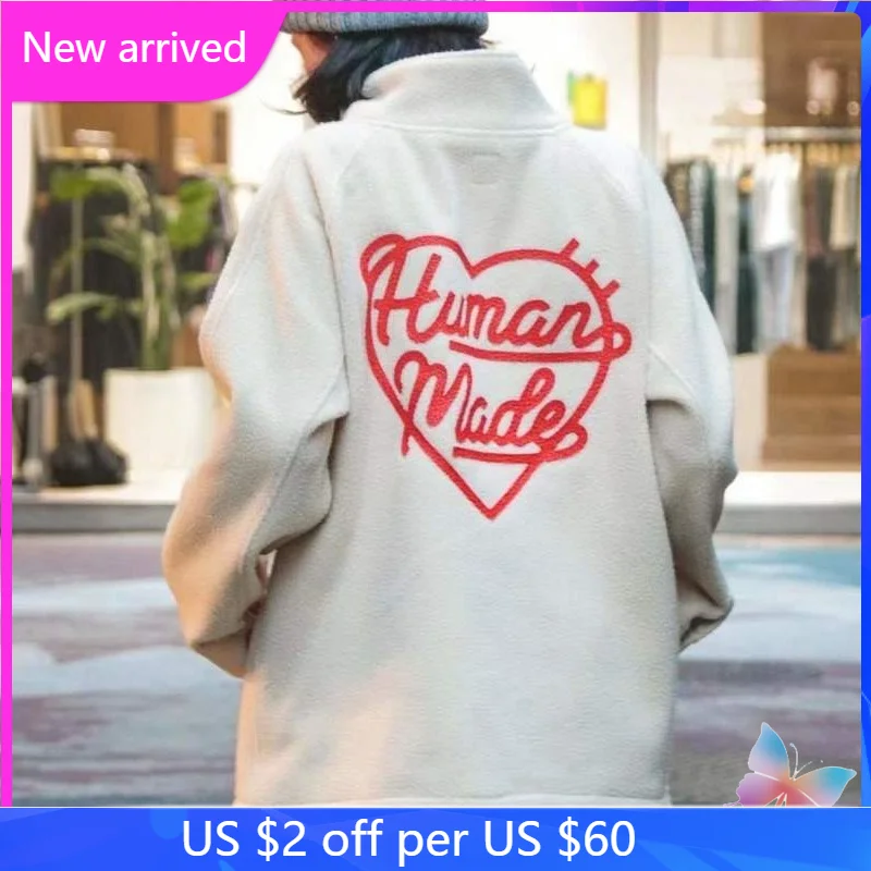 

Human Made Sweatshirts Snow Mountain Love Embroidery Polar Fleece Women's Loose Casual Human Made Men's Winter Jacket