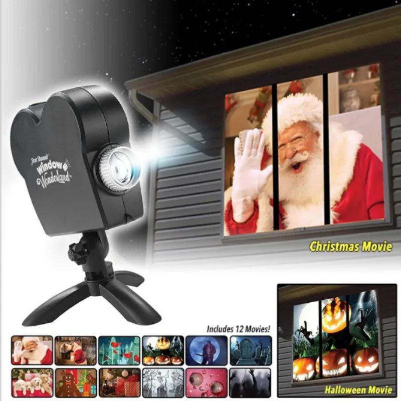 

Christmas Holographic Projector Holiday Home Laser Projector 12 Movies Window Projection Display Indoor Outdoor Mini Theater