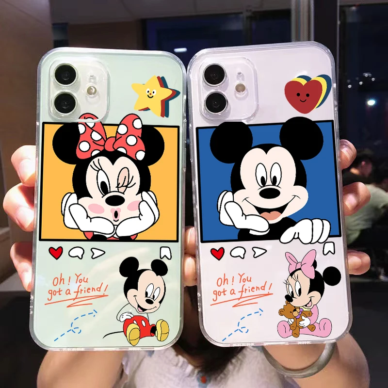 

Disney Cute Mickey Minnie For Apple iPhone 13 12 11 Pro Mini X XR XS Max SE 6 6S 7 8 Plus Clear Phone Case Shell Shockproof
