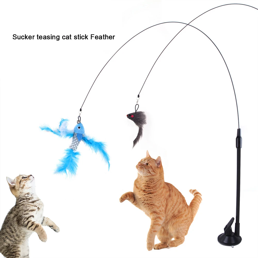 

Hot Sucker teasing cat stick Feather bell super long teasing cat stick Feather interactive teasing cat toy replaceable