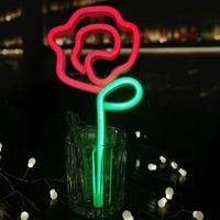 led rose neon sign night light art decorative lights plastic wall lamp holiday christmas lighting party led sign with usb
