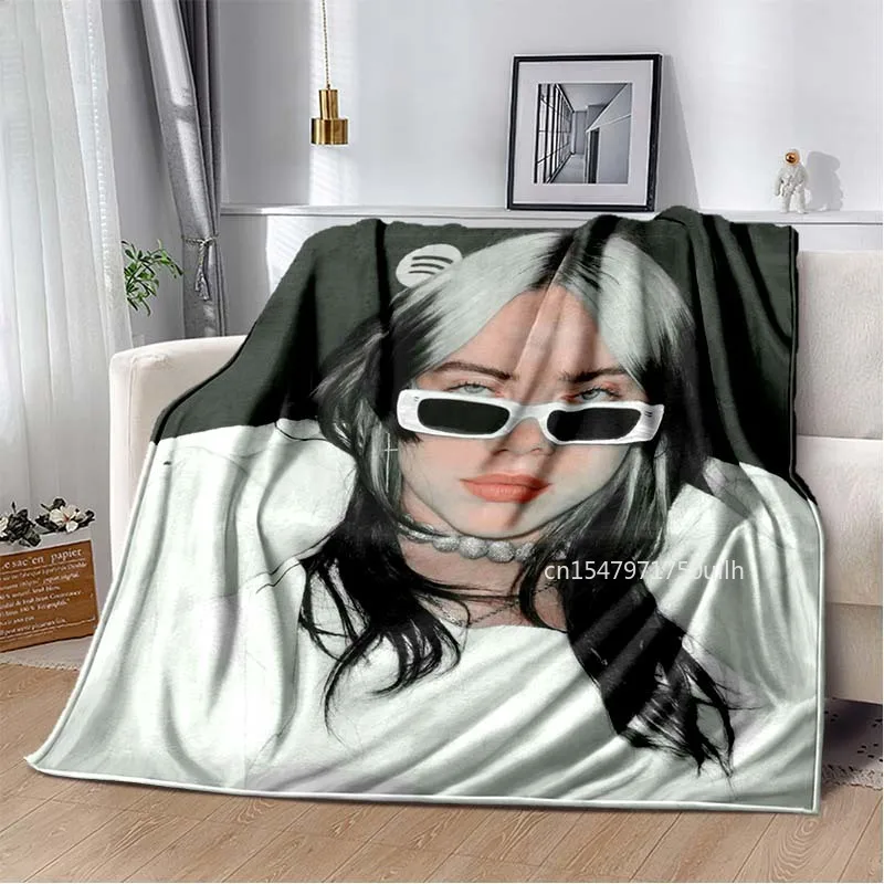 

Pop Singer B-Billie Eilish Blanket Poster Music Album Flannel Blanket Gift for Music Fans Thin Blanket Sofa Couch Bedspread