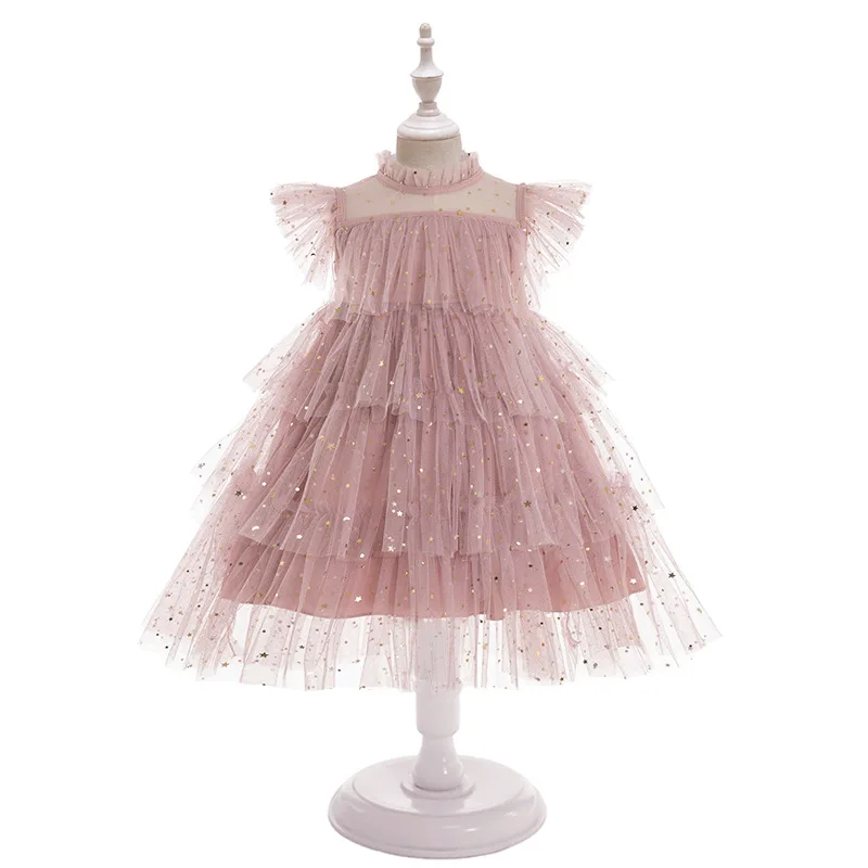

Sequin Dresses Girls Princess Mesh Layers Cake Dresses For Kids Birthday Wedding Clothes Children Summer Tutu Dress