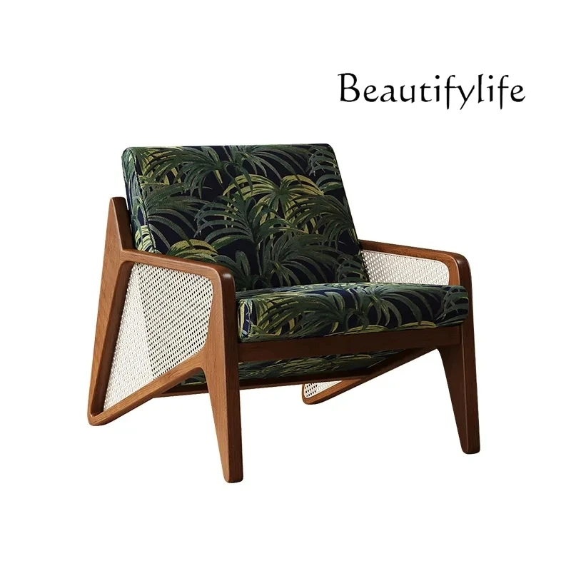 Nordycka kanapa z rattanu litego drewna Designerski hotelowy salon Pojedyncza wypoczynkowa