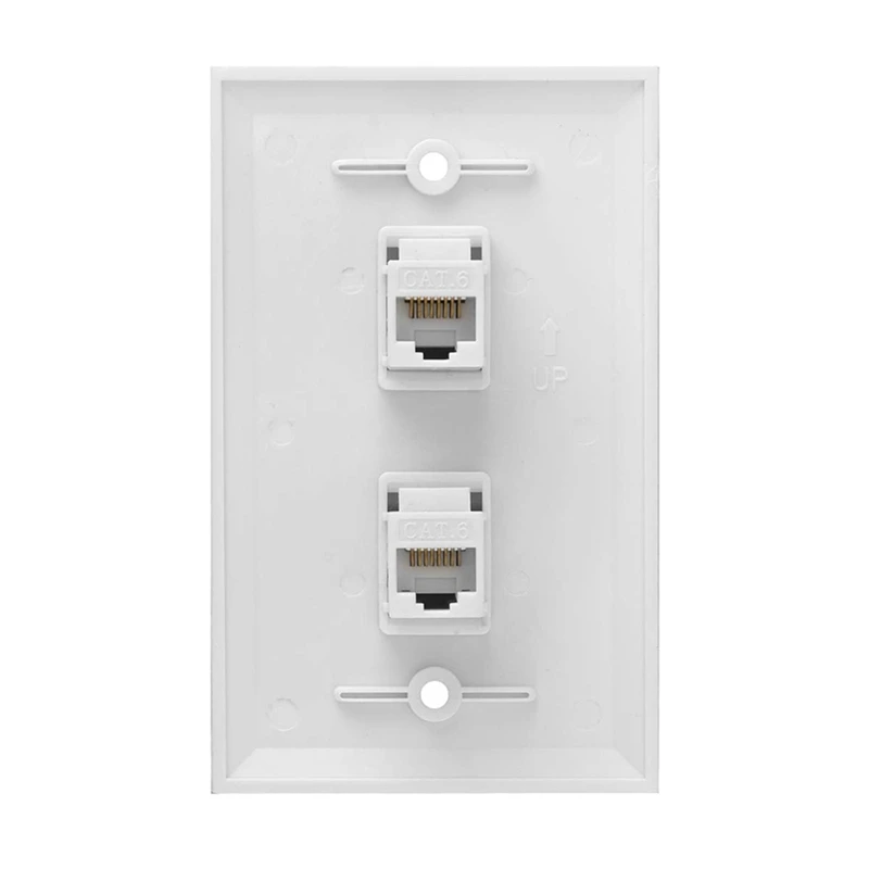 2 Pack 2 Port Ethernet Wall Plate, Cat6 Female To Female Wall Jack RJ45 Keystone Inline Coupler Wall Outlet, White