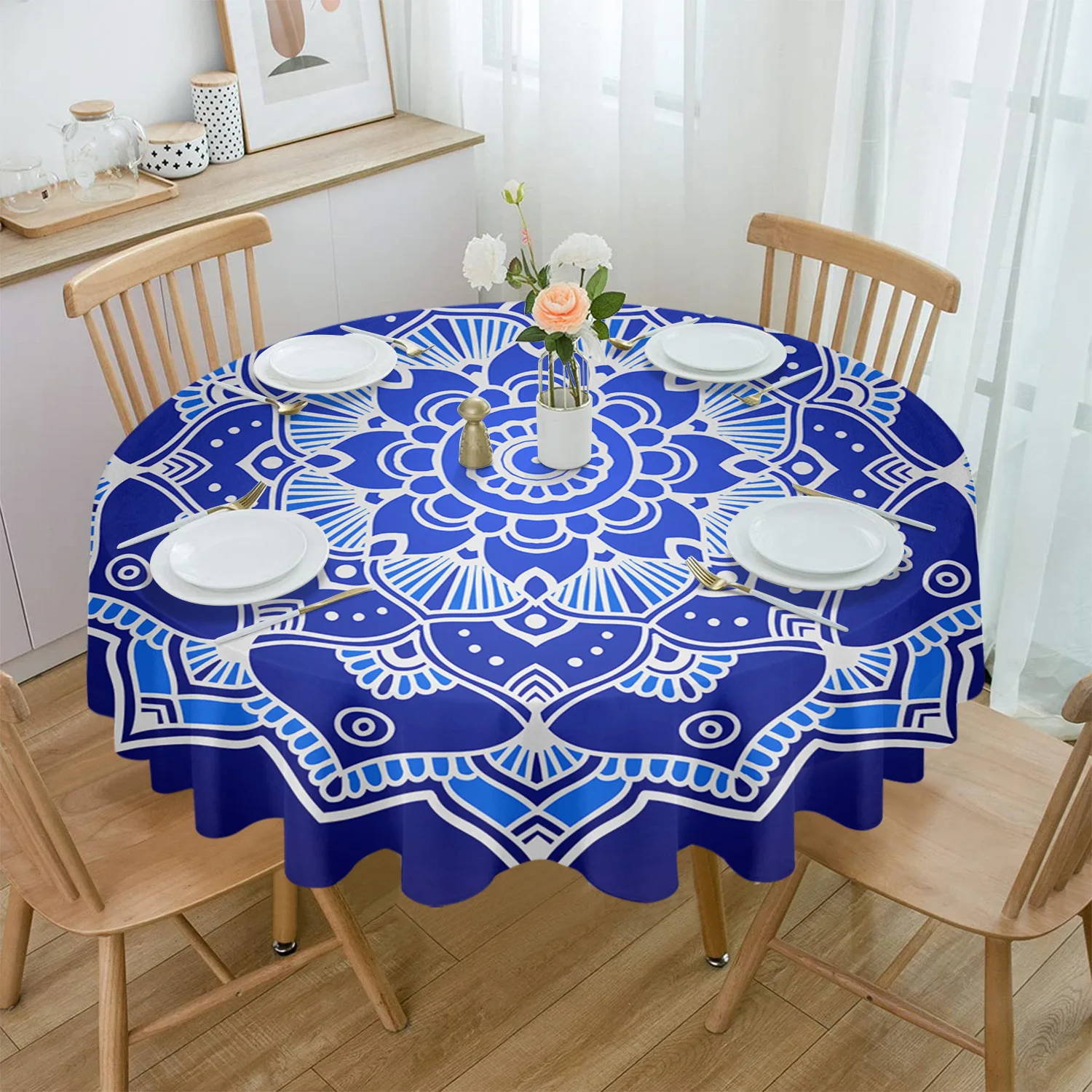 

Водостойкая круглая скатерть в горошек с градиентными цветами