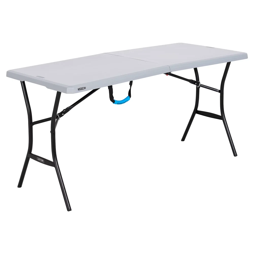 

5-Foot Fold-in-Half Table, Gray Picnic Table Foldable Table