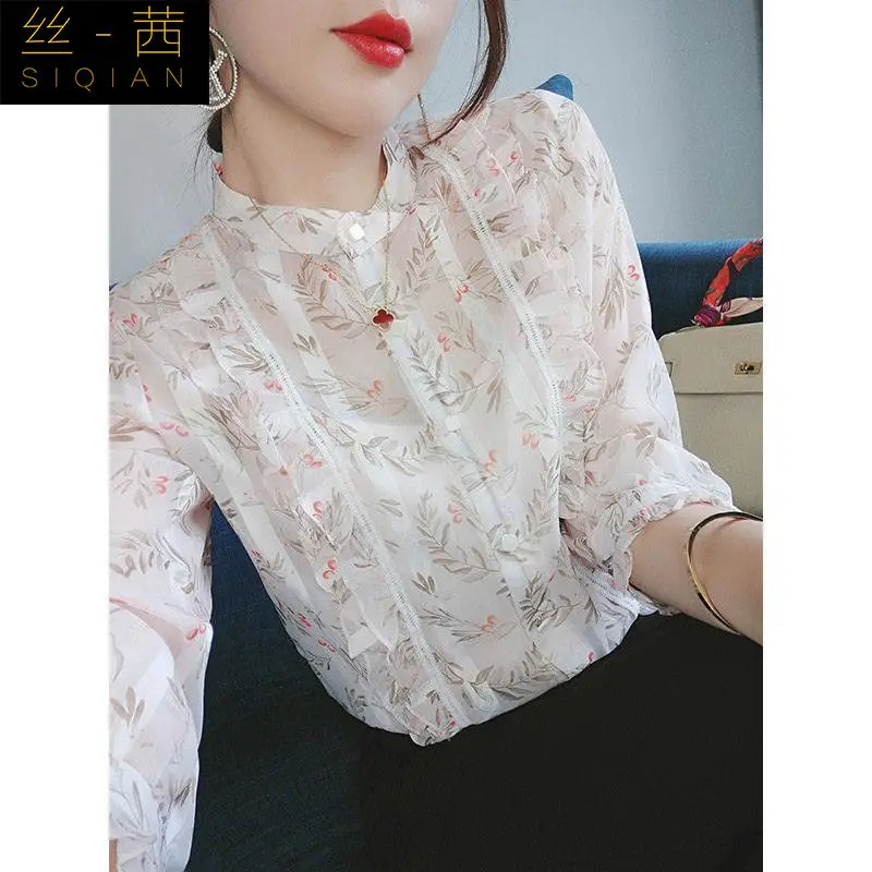 

Spring And Summer 2022 New Long Sleeved Shirt Print Versatile Sweet Chiffon Temperament Blouse Women