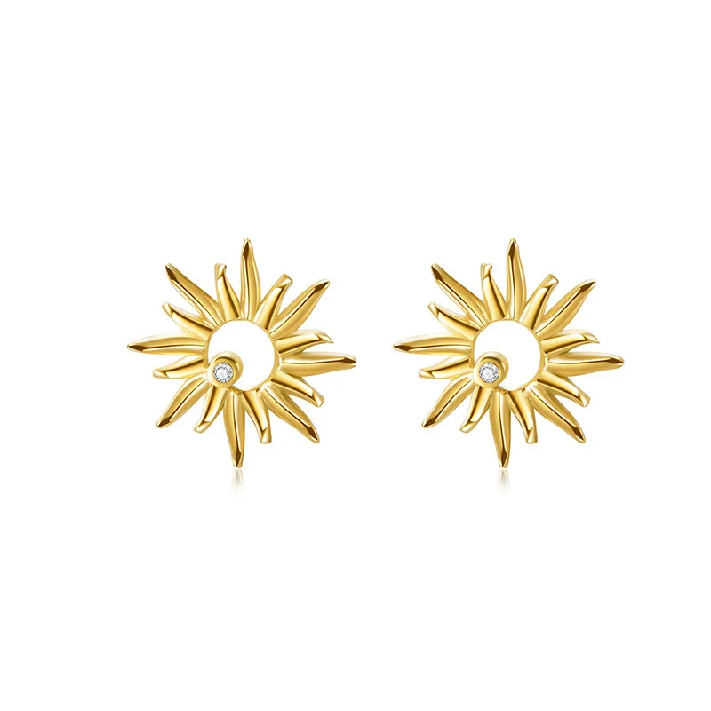 

Stainless Steel French Simple Shiny Sun Zircon Stud Earrings Women Classic Fashion Daily Jewelry