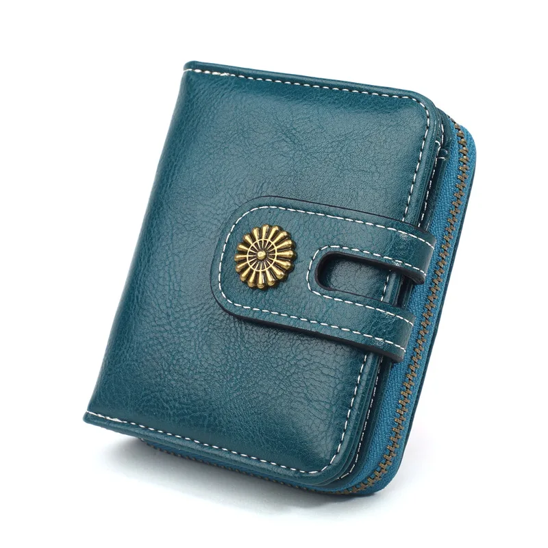 

2022 New Oil Wax Skin Cute Wallet Retro Women's Small Card Bag Short Coin Bag Oil Skin Purse Mini Clutch for Girls Lady