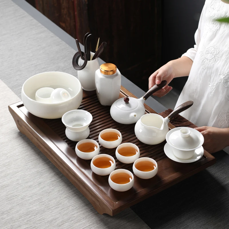 

Bone China Tea Set Wooden Tray Minimalist Fine Gift Ceramic Tea Ceremony Set Kung Fu Tetera Ceramica Kitchen Accessories