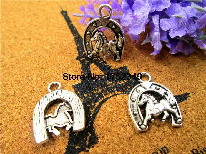 

75pcs--Horseshoe Antique Tibetan Silver Horse Charm pendants 23x18mm
