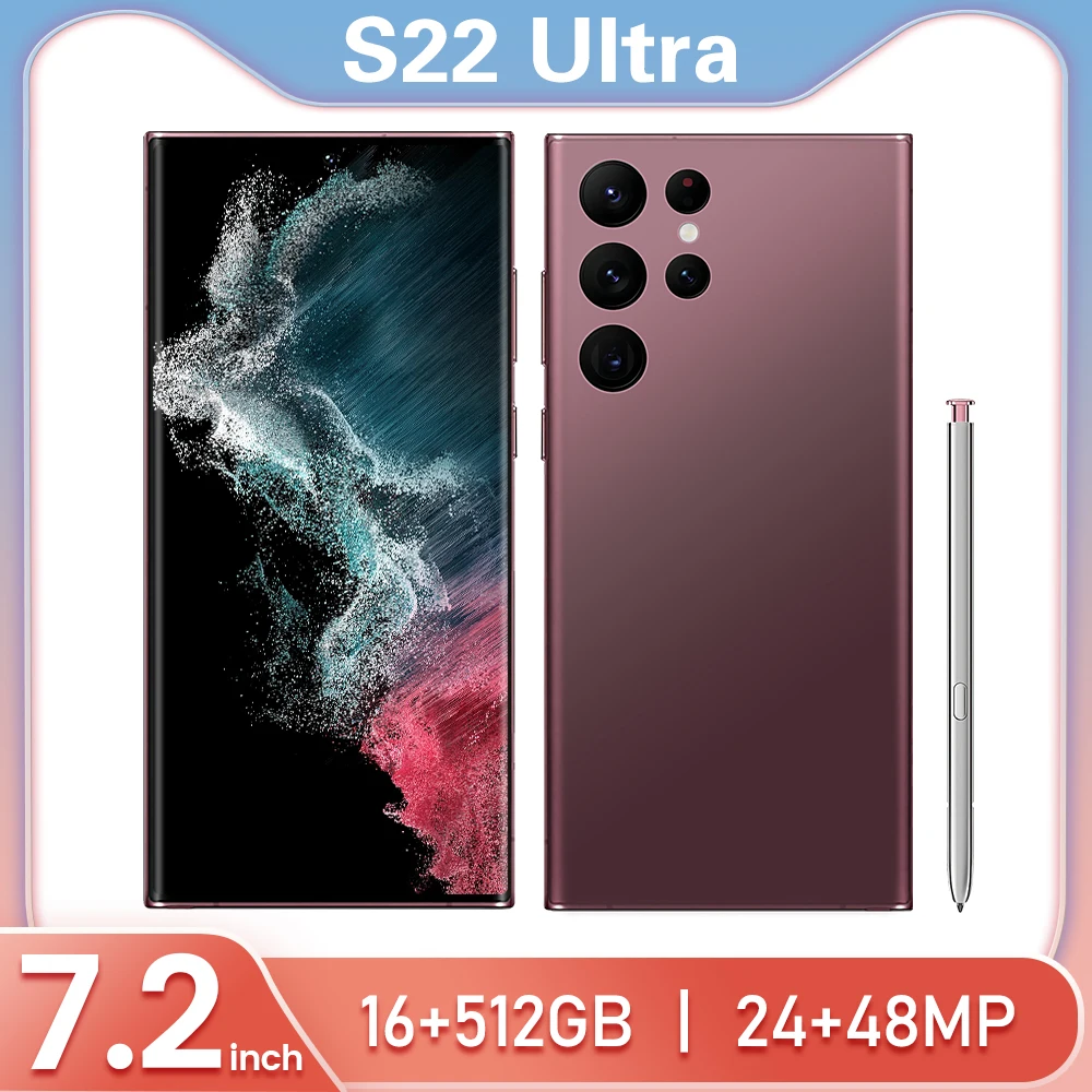 

Global Version S22 Ultra 5G 8/16GB 256/512GB Smartphone MTK6889 Ten Core 7.2" Android 12 Mobile Phone 2022 New Cellphone