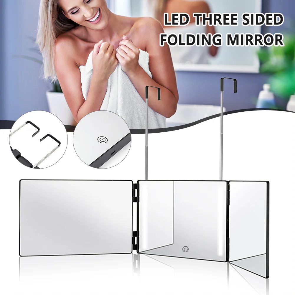 

3 Sided Makeup Mirror With Retractable Hooks Multifunctional Glass Mirrors For Face Makeup