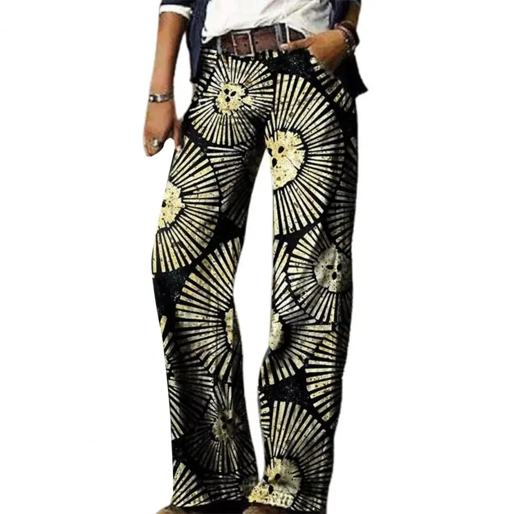 

Women Trousers High Waist Pockets without Belt Printing Straight Wide Leg Casual Urban Casual Cargo Pants Ladies Clothing