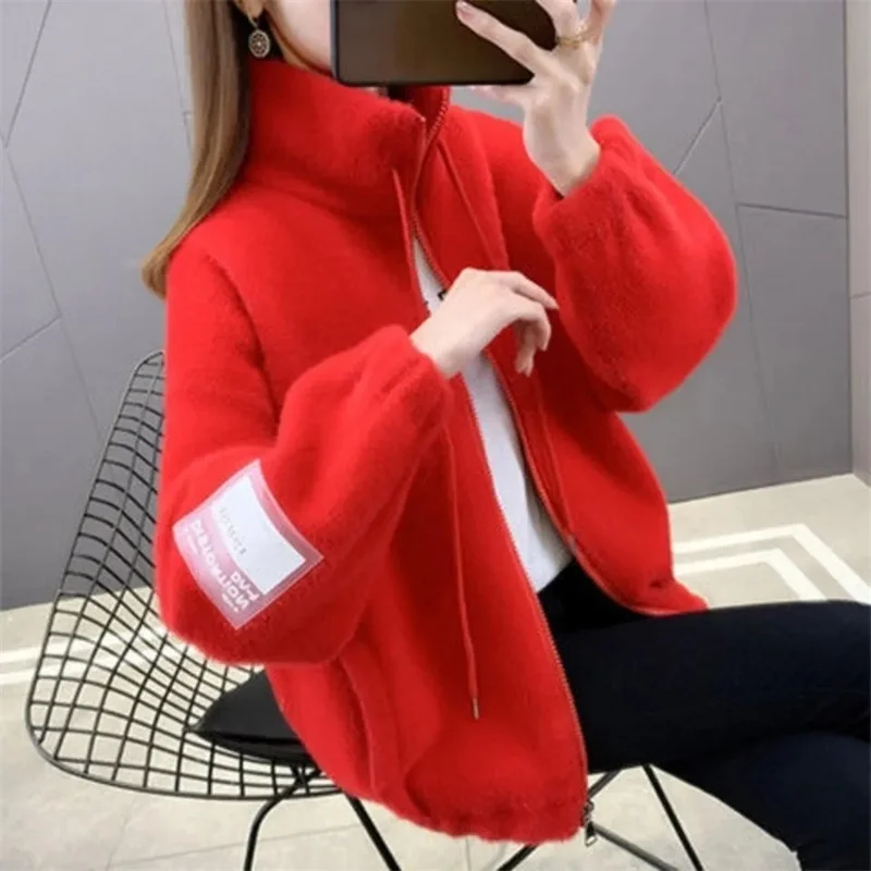 Женская осенне-зимняя вязаная куртка из искусственной норки