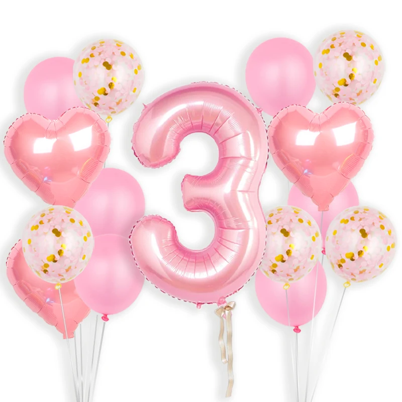 

40inch Large Foil Digit Pink Themed Sequined Latex Balloons for Kids Birthday Party Decorations Boy Girl Anniversary Baby Shower