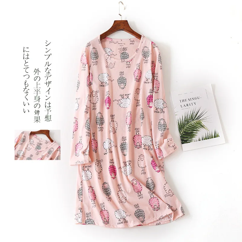 

Autumn NEW Sleepwear Women - 100% Cotton Homewear, Full Sleeve Round Neck Nightdress, Fashion Clothes, Vintage Big Casual PJS