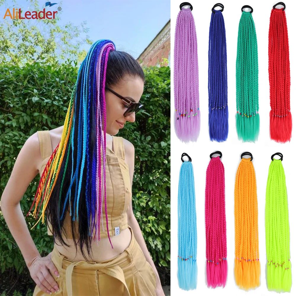 

New Long Braided Ponytail Extension Fashion Kids Braiding Ponytails with Rubber Band Heat Resistant Synthetic Fake Hair Tails