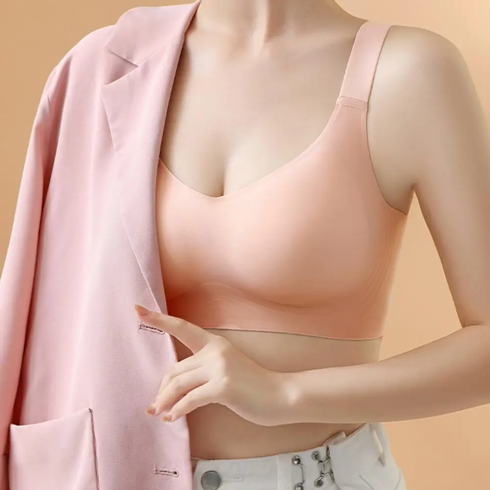 

Supportive Elastic Strap Bra Breathable Wireless Brassiere Women's Soft Latex Seamless Bras Adjustable Straps Full Cup for A