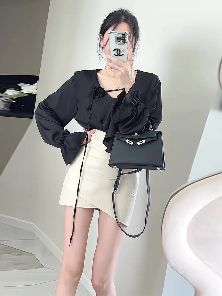 Корейская серия Pure Desire женские рубашки с v-образным вырезом и длинными рукавами