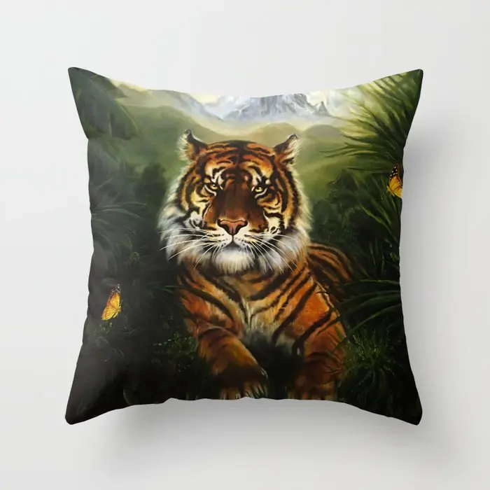 

Декоративная подушка в стиле джунглей с тигром для дивана, подушка с принтом, чехол для автомобильной подушки, украшение для дома