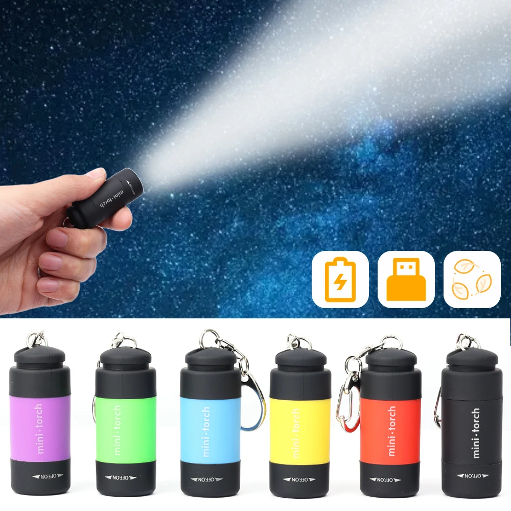  Led Mini Pocket Torch Lamp Portable USB Rechargeable Keychain Flashlights Waterproof Outdoor Hiking Camping Torch Lamp Lantern 