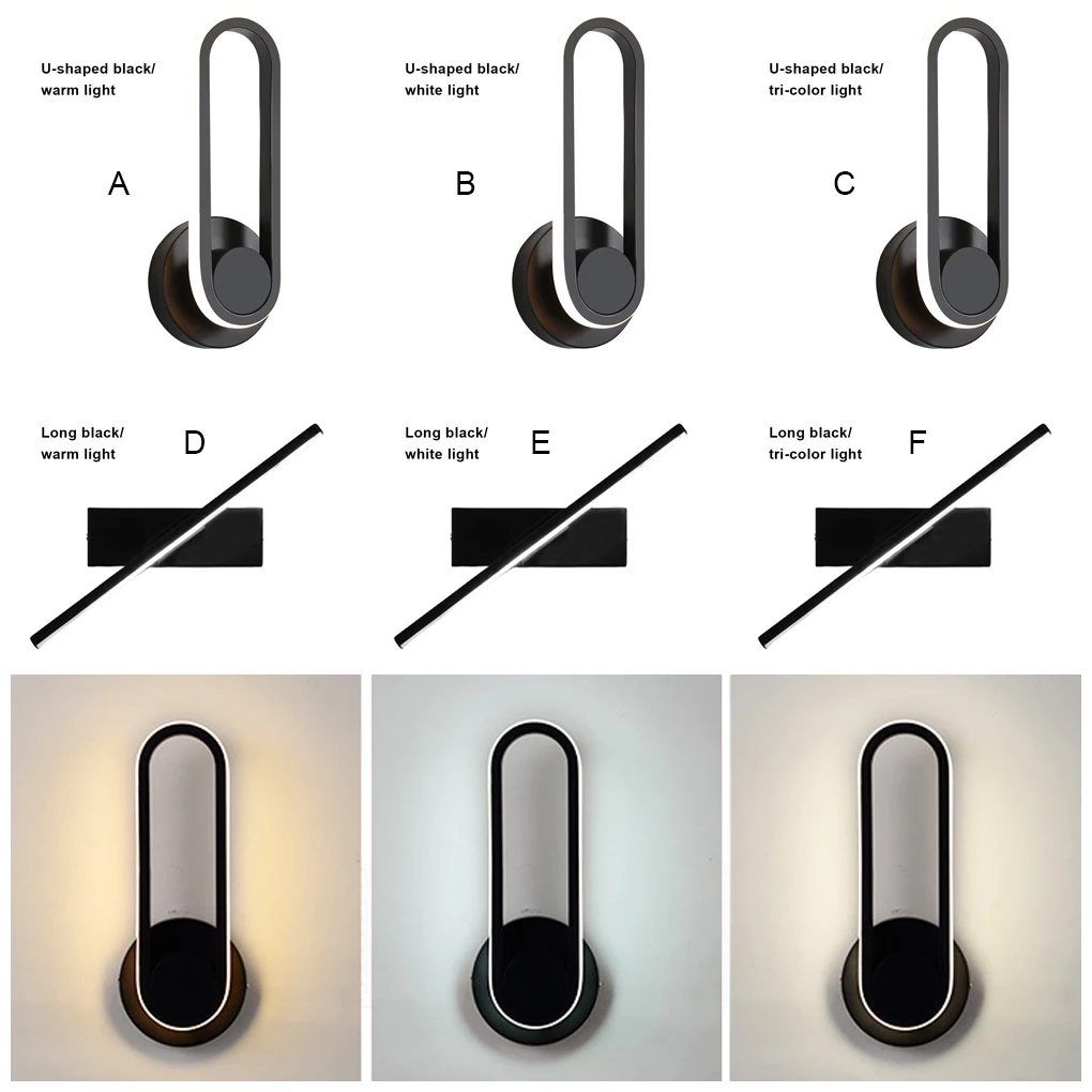 

Wall-mounted Light Modern Background Wall Lamp Bedside Decoration for Home Living Room U Shaped Black Warm Light