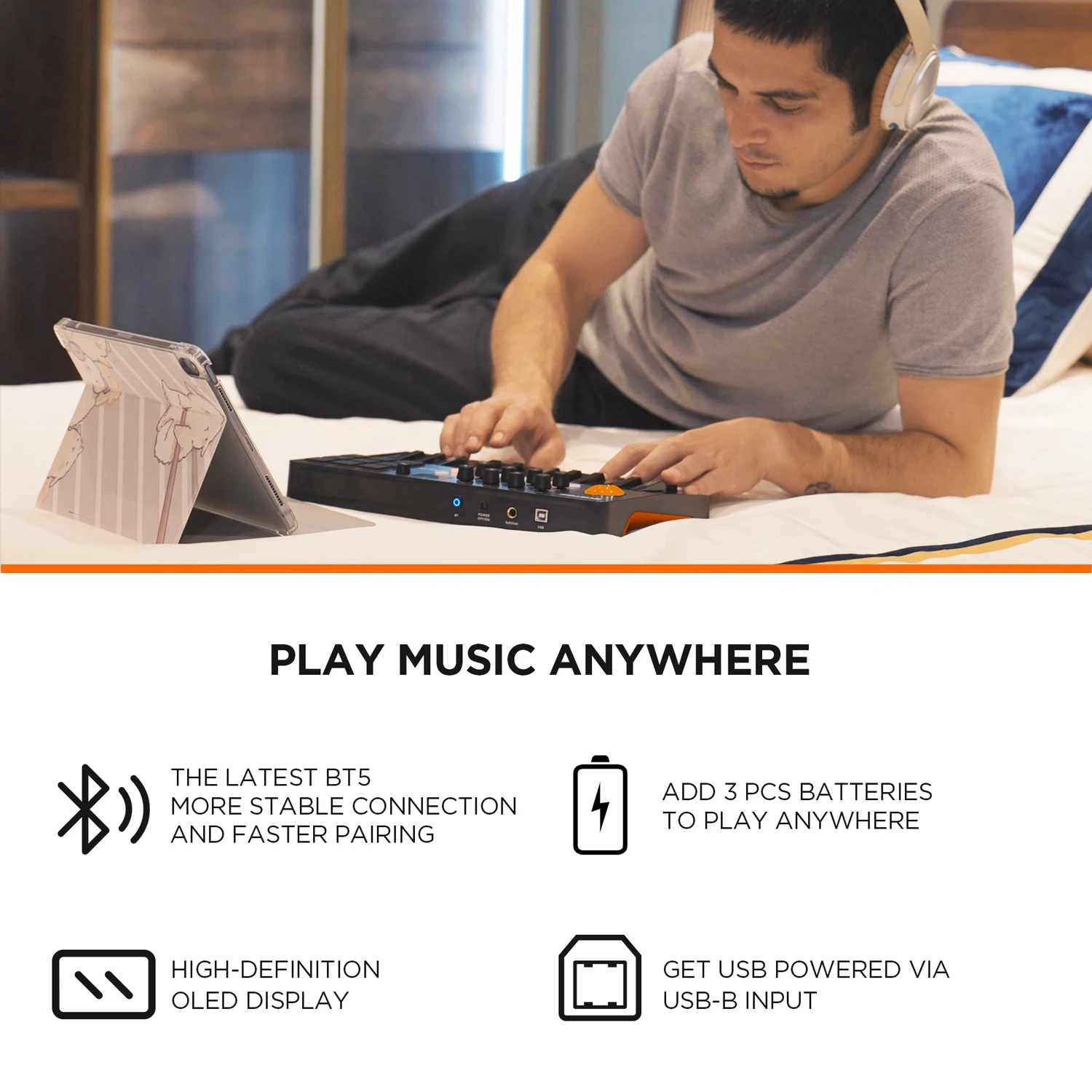 Беспроводной Портативный 25-клавишный MIDI-контроллер С 9-кнопочным Сетчатым