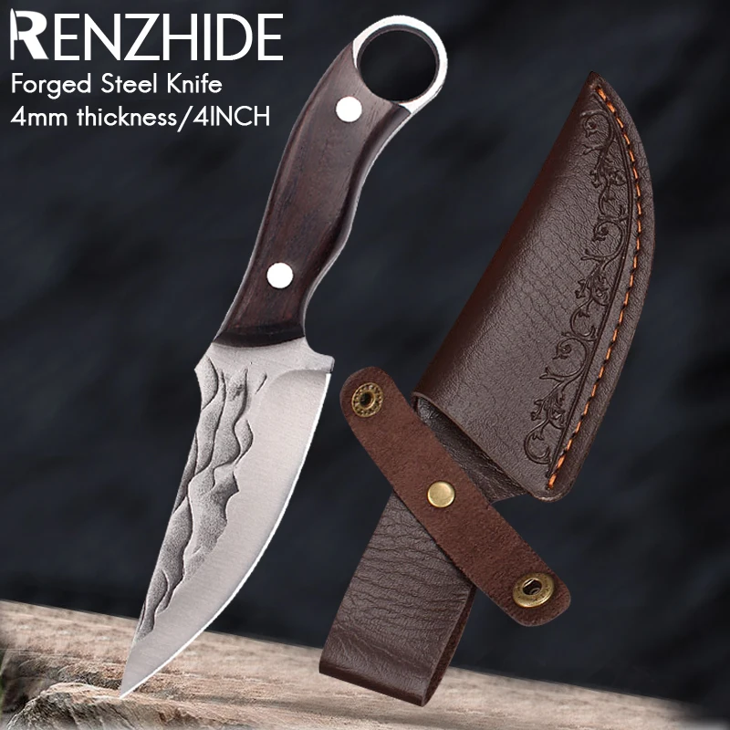 

RZD Forged Steel Meat Cleaver Knife 4'' INCH Cover Sheath Survival Hiking Pocket Portable Knife Chef Cooking Kitchen Tools