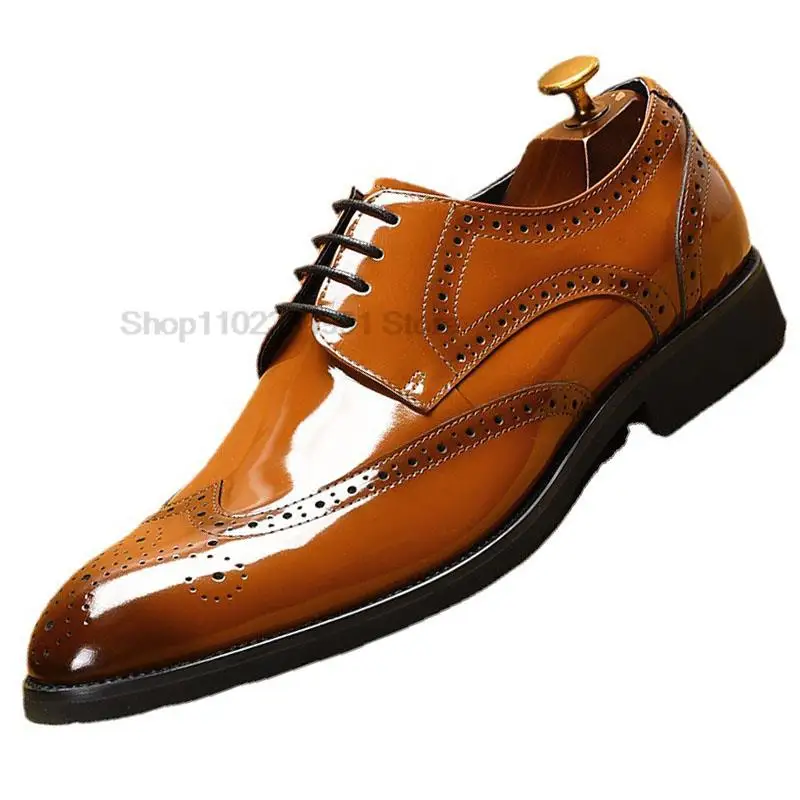 

Genuine Leather Mens Fashion Business Office Dress Shoes Italian Oxfords Derby Shoes Pointed Toe Wedding Formal Brogue Shoes