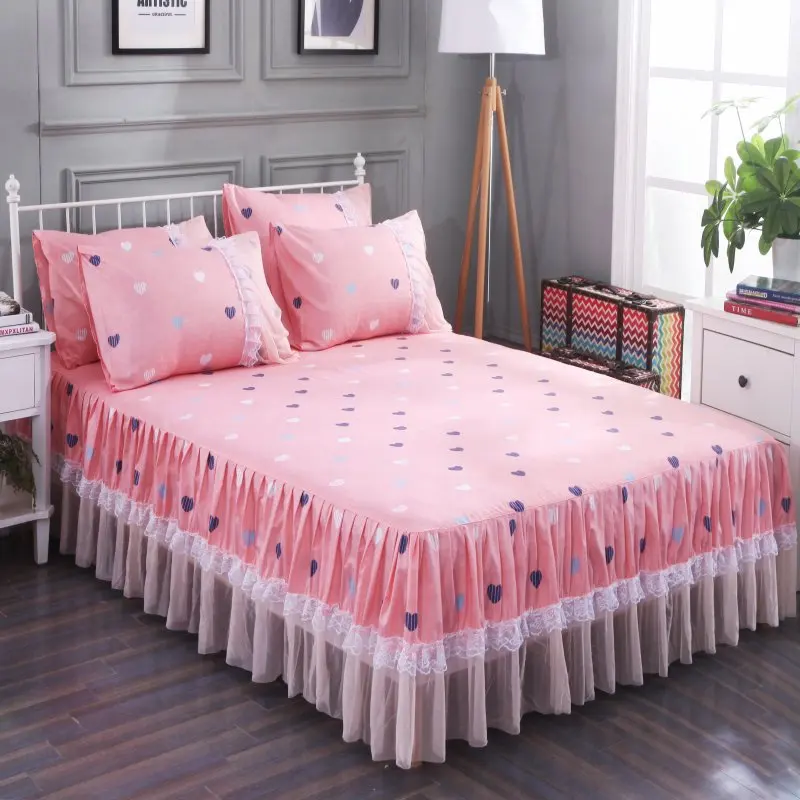 

1 Piece Lace Bed Skirt +2pieces Pillowcases bedding set Princess Bedding Bedspreads sheet Bed For Girl bed Cover King/Queen size