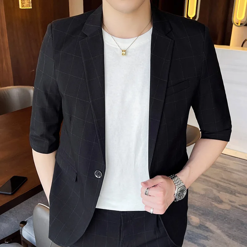 

lis11319 New Men's Striped Slim Lapel Short Sleeve