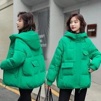 women fashion short loose thick hooded jacket cotton padded 2023 winter long sleeve parkas female warm oversized solid coat
