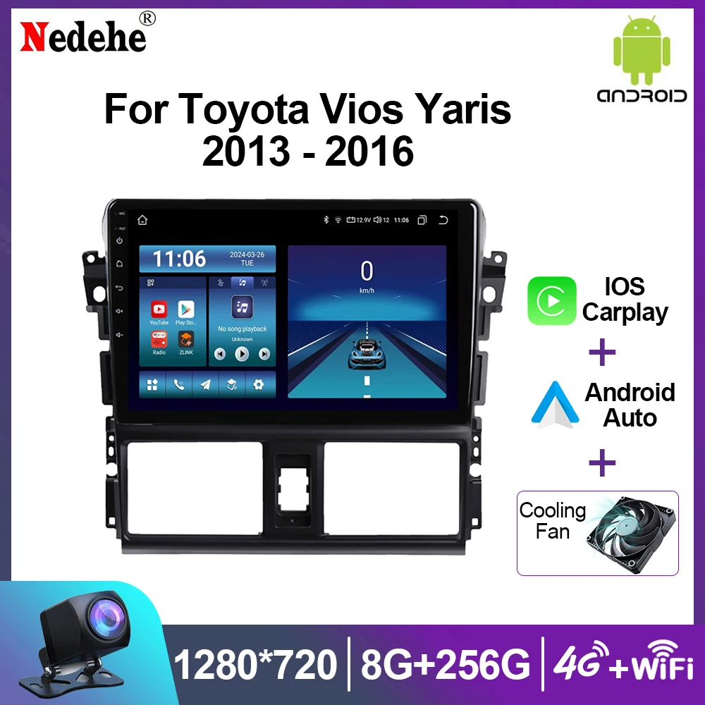 Android 14 беспроводной Carplay Auto для Toyota Vios Yaris 2013-2016 автомобильный радиоприемник