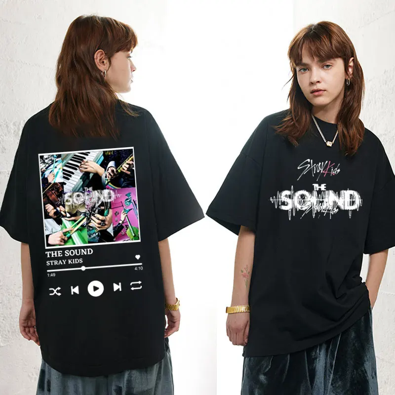 

Korean Kpop Stray Kids T Shirt New Music Album The Sound Print T-shirt Men Women High Quality Casual Cotton T Shirts Streetwear