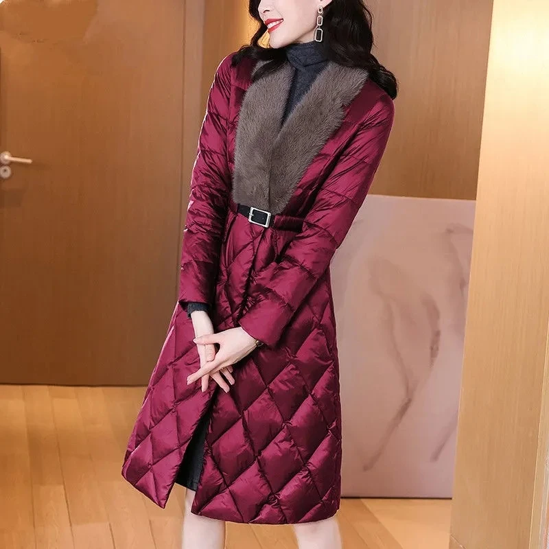Down Padded Coat Women 2022 Winter New Temperament Fashion Slim Cotton Jacket Female Long Waist Suit Fur Collar Warm Parkas