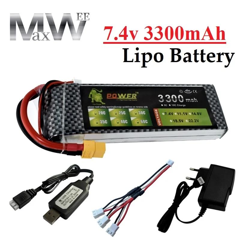 Обновленная аккумуляторная батарея 7 4 В 3300 мАч Lipo Batterry 2S T Deans/XT60 для