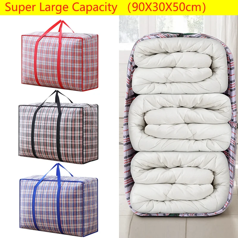 

Супербольшая водонепроницаемая сумка для хранения одеял, плетеная утолщенная вместительная сумка в клетку для тяжелого багажа, органайзер...