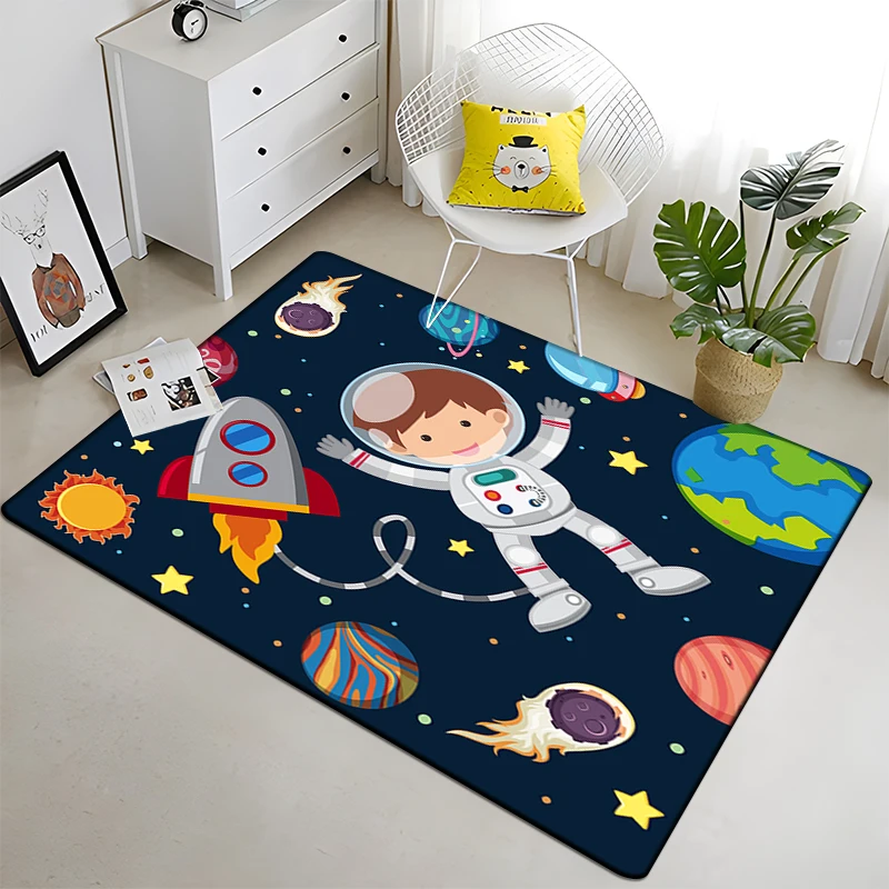Cartoon  Astronaut Beautiful Painting Carpet for Living Room Large Area Rug Black Soft Carpet Home Decoration Mats Boho Rugs