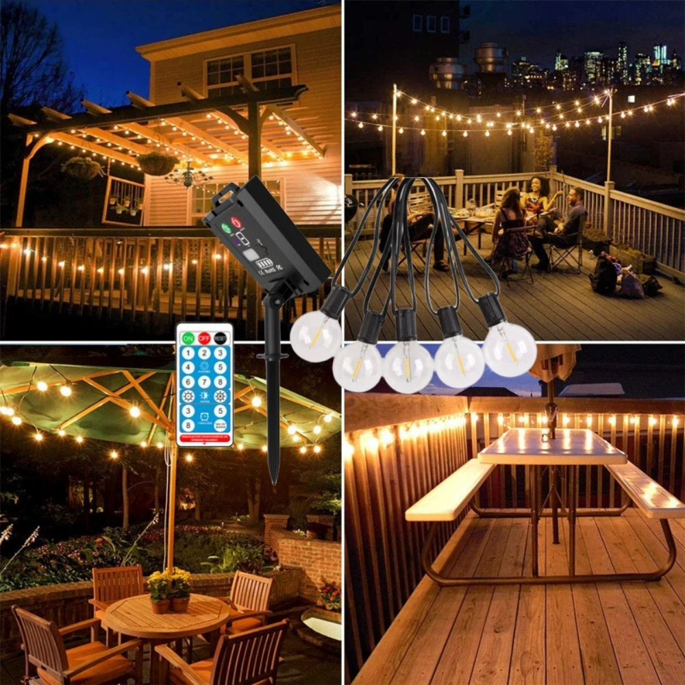 

G40 Solar String Lights Outdoor LED Solar Powered Patio Lights Waterproof Globe Hanging Lights with Shatterproof For Christmas